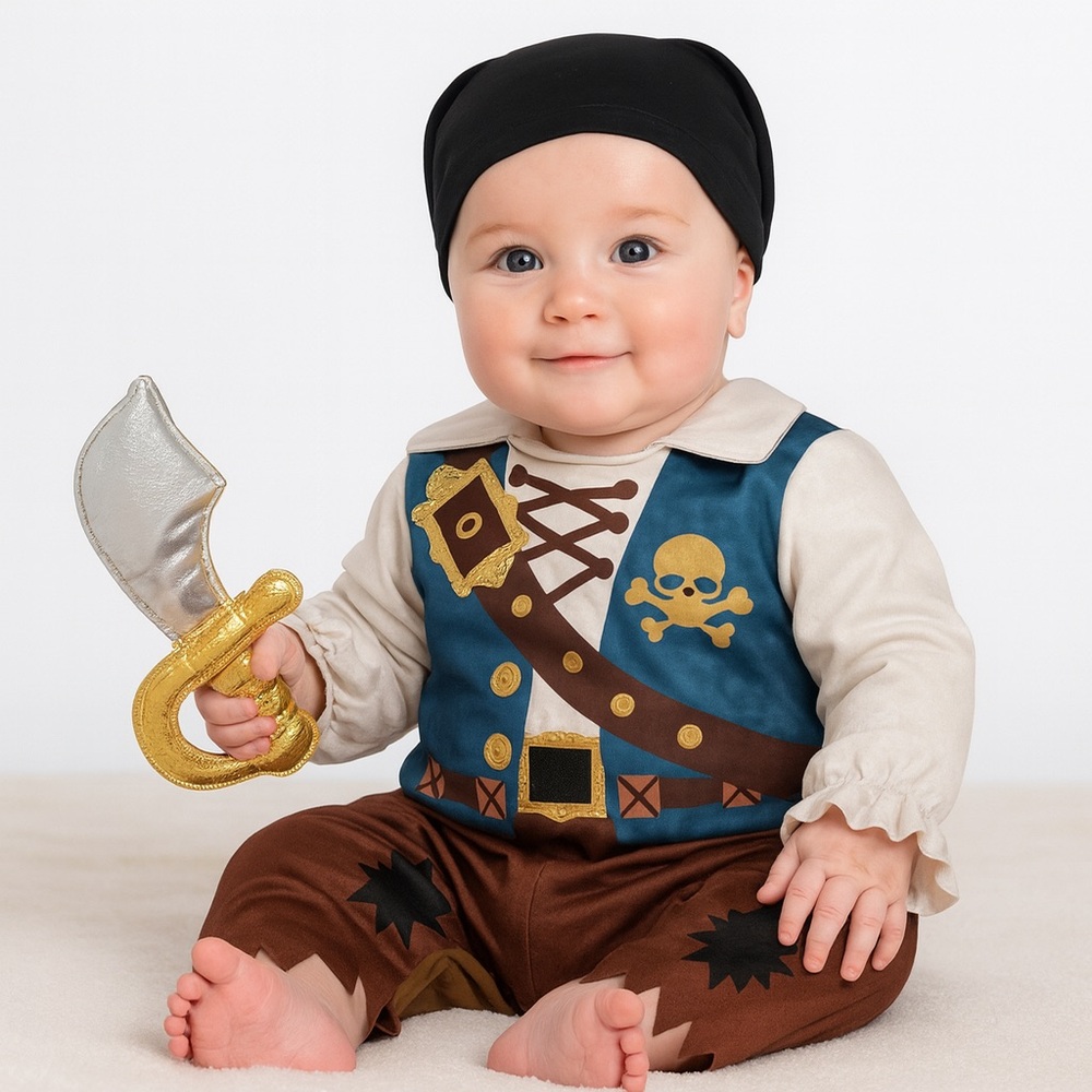 NWOT AMSCAN Infant Pirate Costume 6–12M | 3pc Set w/ Bandana + Rattle + Romper